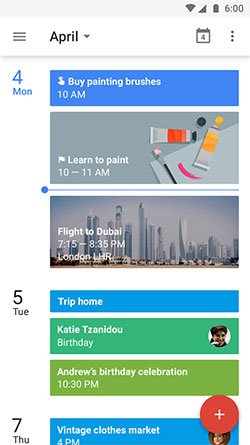 Google Calendar android app widget