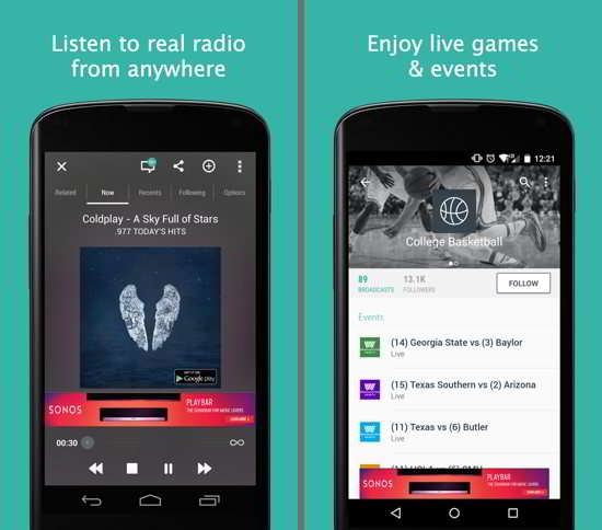 TuneIn Radio streaming app
