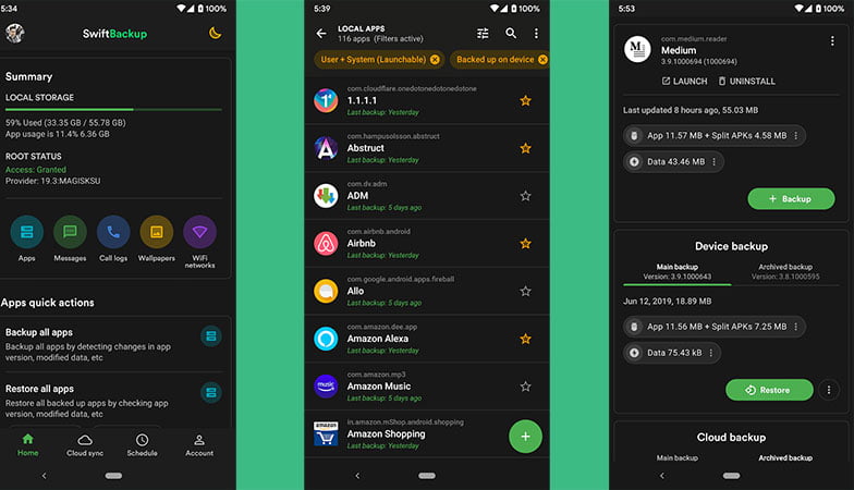 Swift backup app for android