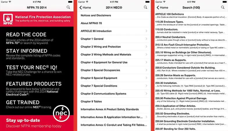 NEC 2014 Edition electrical code app