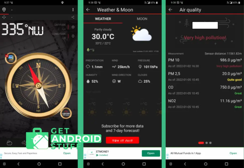 Screenshot of Perfect Compass and weather app