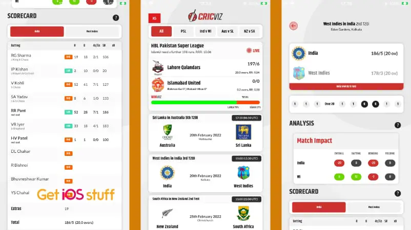 Screenshot of CricViz iphone app for IPL