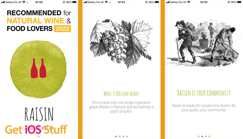 Screenshot of Raisin Natural Wine & Food app for iPhone