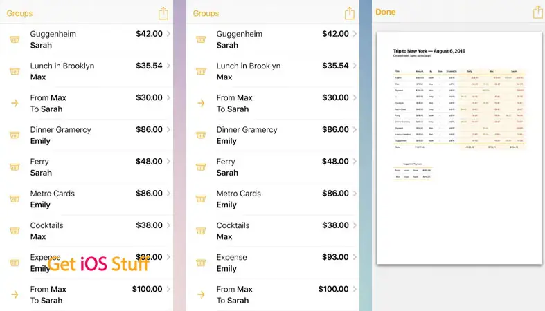 Screenshots of Splid – Split group bills app