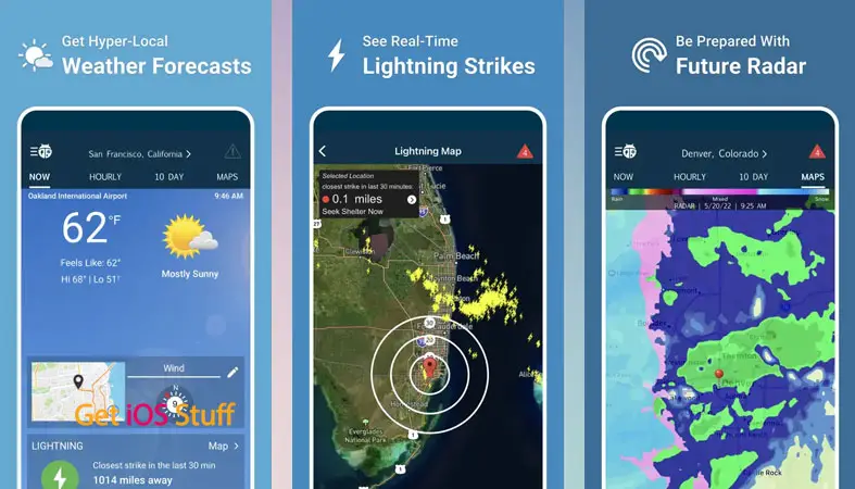 screenshots of WeatherBug – Weather Forecast app for travellers