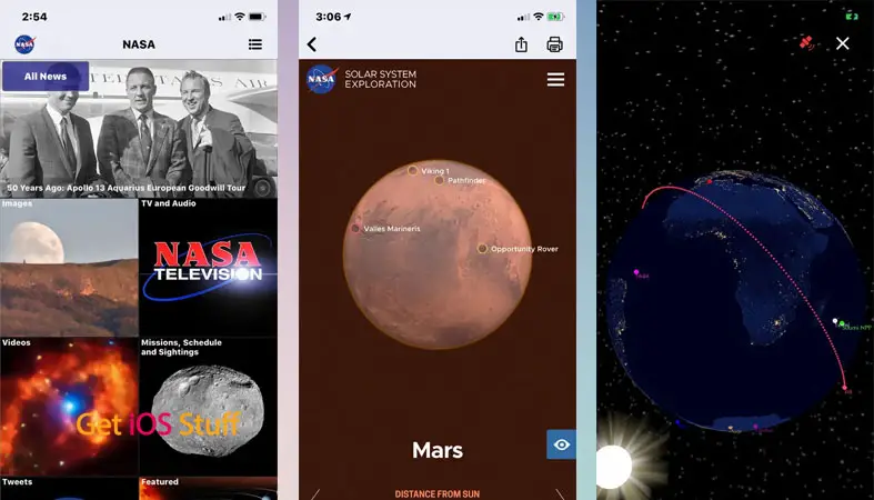 Screenshots of NASA iphone app for Science Geeks