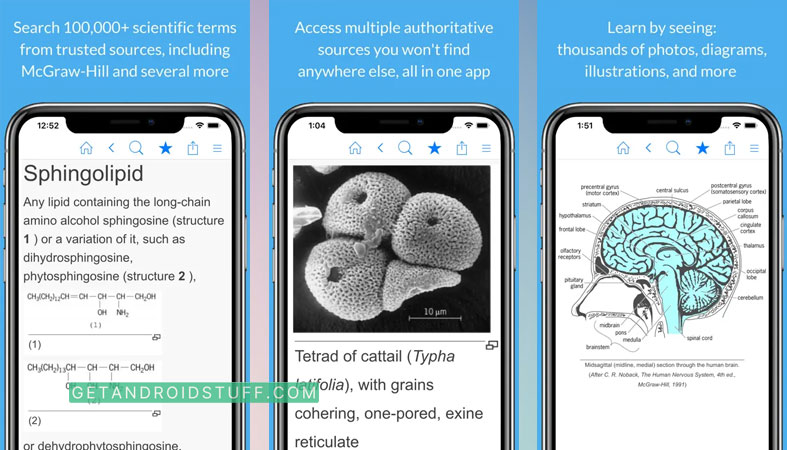 Screenshots of Science Dictionary app