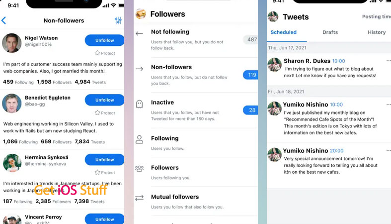 Screenshots of SocialDog for Twitter app