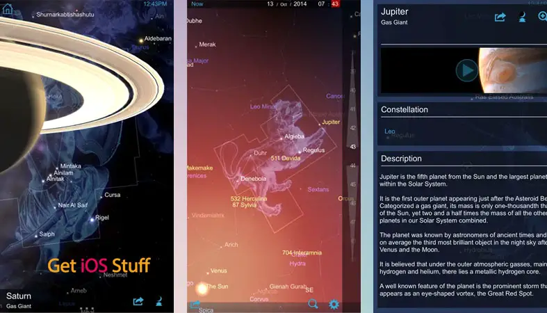 Screenshots of Star Chart astronomy app
