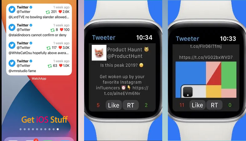 Screenshots of TwitterIt for Twitter Client for apple Watch