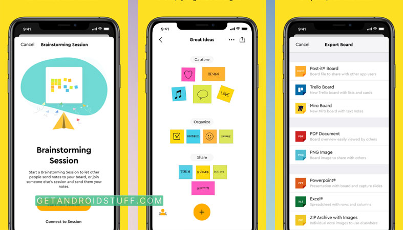 Screenshots of Post-it app for iOS