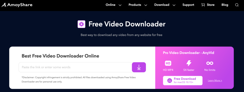 AmoyShare: Best No-Friction Free Online Video Downloader