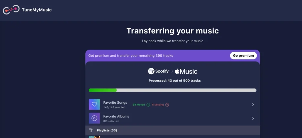 TuneMyMusic transferring songs