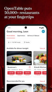 Screenshot of OpenTable